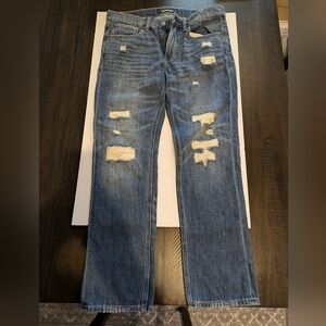 Express Women's Blue Ripped Straight Leg Jeans